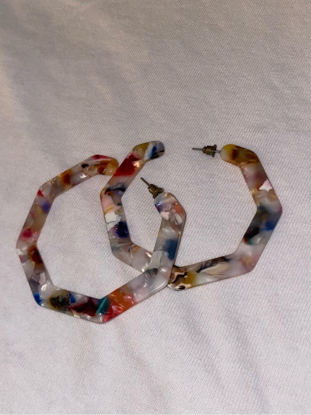 Multicolor Resin Octagon Hoop Earrings - Women Jewelry